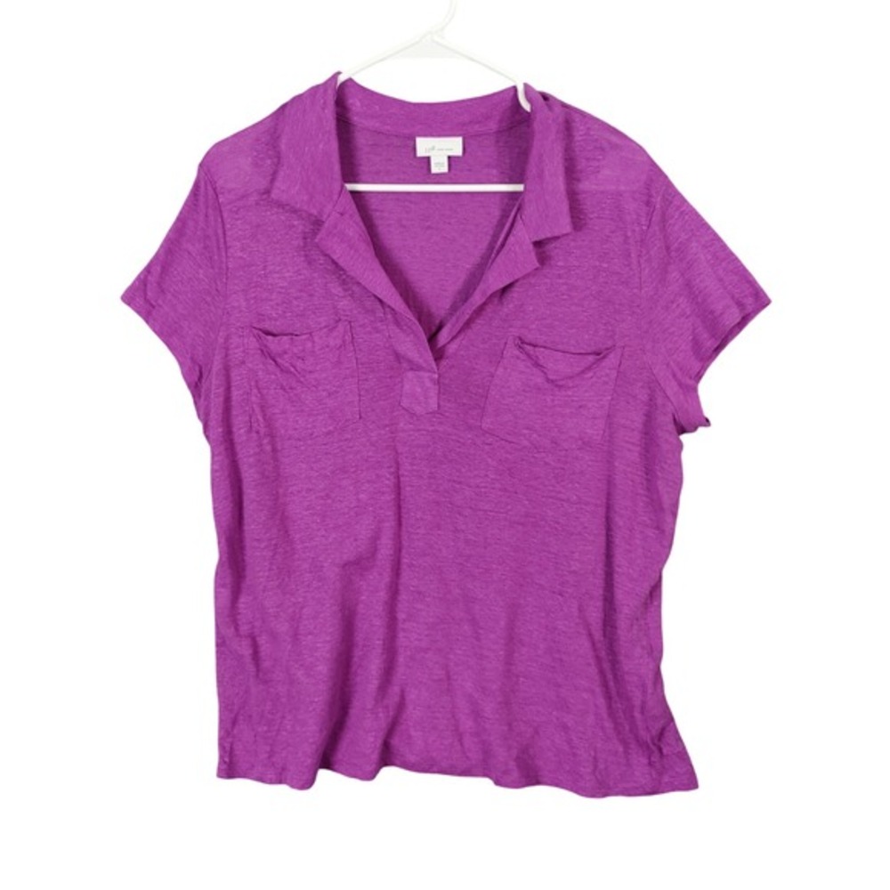 J. Jill Womens Coastal Minimalist Linen Top L Purple Love Linen Short Sleeve